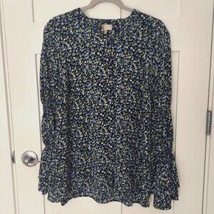 Michael Kors XL Blue Floral Tiered Bell Sleeve Top